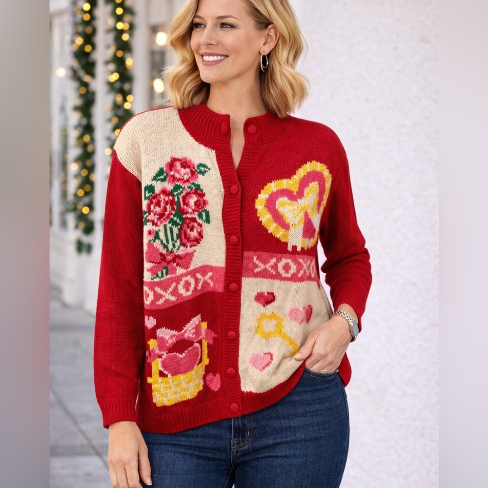 VintageAlexandra Bartlett Valentine Cardigan Sweater Hearts Rose Cottagecore